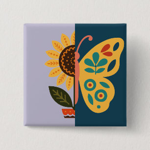 Colorful butterfly decoration with floral elements button