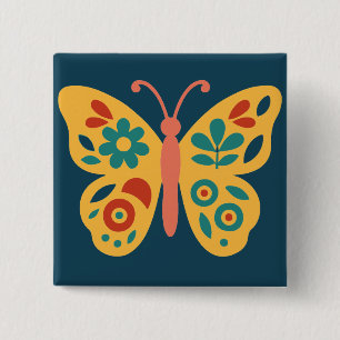 Colorful butterfly decoration with floral elements button