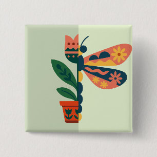 Colorful butterfly decoration with floral elements button