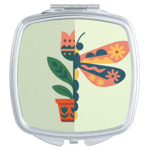 Colorful butterfly decoration with floral elements compact mirror