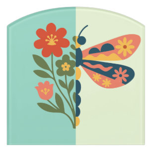 Colorful butterfly decoration with floral elements door sign