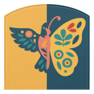 Colorful butterfly decoration with floral elements door sign