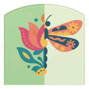 Colorful butterfly decoration with floral elements door sign