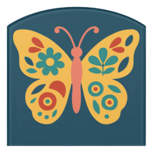 Colorful butterfly decoration with floral elements door sign