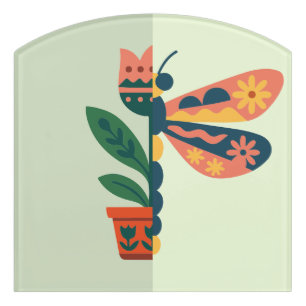 Colorful butterfly decoration with floral elements door sign