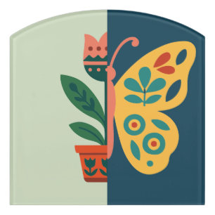 Colorful butterfly decoration with floral elements door sign