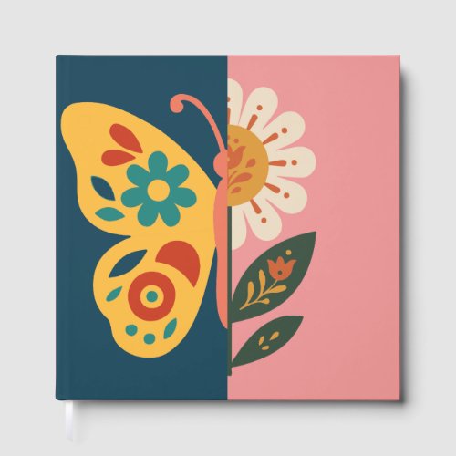 Colorful butterfly decoration with floral elements foil guest book