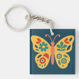 Colorful butterfly decoration with floral elements keychain