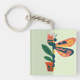 Colorful butterfly decoration with floral elements keychain
