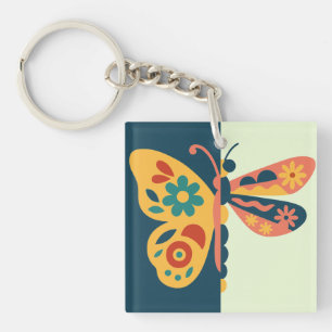 Colorful butterfly decoration with floral elements keychain