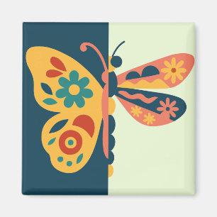 Colorful butterfly decoration with floral elements magnet