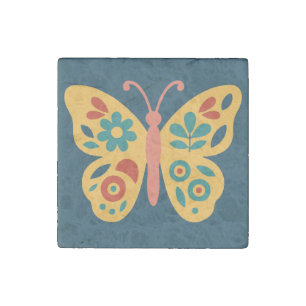 Colorful butterfly decoration with floral elements stone magnet