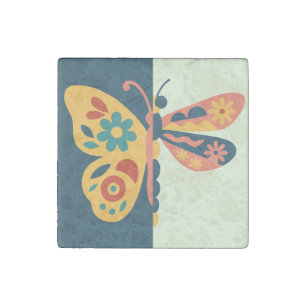 Colorful butterfly decoration with floral elements stone magnet