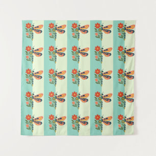 Colorful butterfly decoration with floral elements tapestry