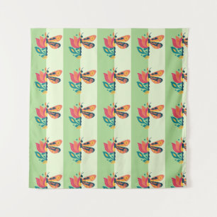 Colorful butterfly decoration with floral elements tapestry