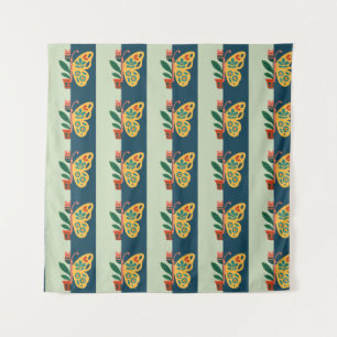 Colorful butterfly decoration with floral elements tapestry