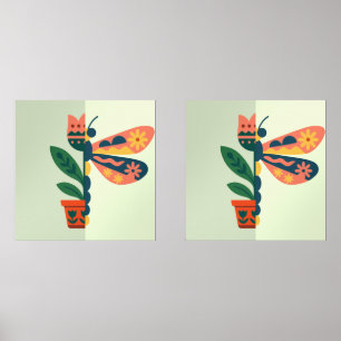 Colorful butterfly decoration with floral elements wall art sets