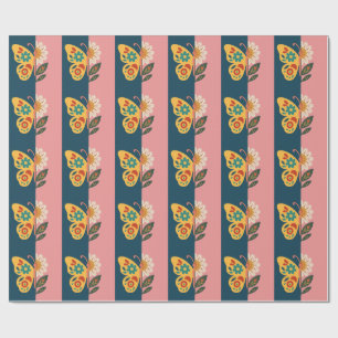 Colorful butterfly decoration with floral elements wrapping paper