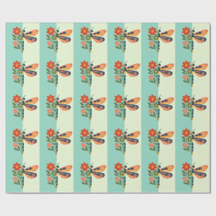 Colorful butterfly decoration with floral elements wrapping paper