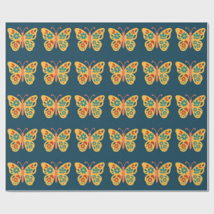 Colorful butterfly decoration with floral elements wrapping paper