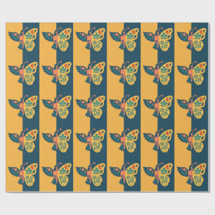 Colorful butterfly decoration with floral elements wrapping paper