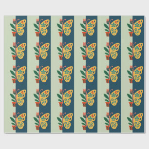 Colorful butterfly decoration with floral elements wrapping paper