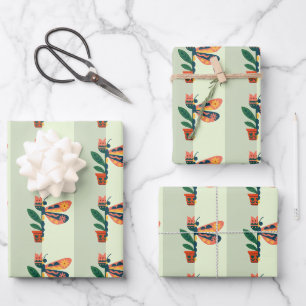 Colorful butterfly decoration with floral elements wrapping paper sheets
