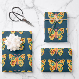 Colorful butterfly decoration with floral elements wrapping paper sheets