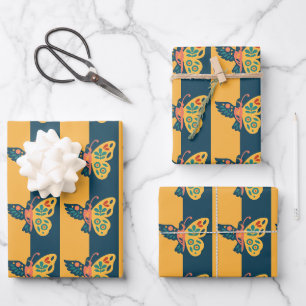 Colorful butterfly decoration with floral elements wrapping paper sheets