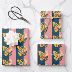 Colorful butterfly decoration with floral elements wrapping paper sheets
