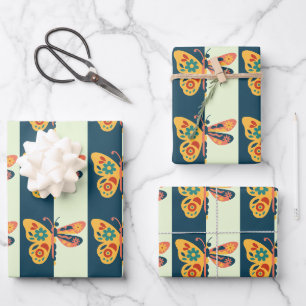 Colorful butterfly decoration with floral elements wrapping paper sheets