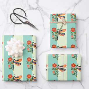 Colorful butterfly decoration with floral elements wrapping paper sheets
