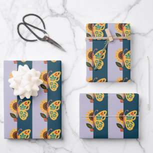 Colorful butterfly decoration with floral elements wrapping paper sheets