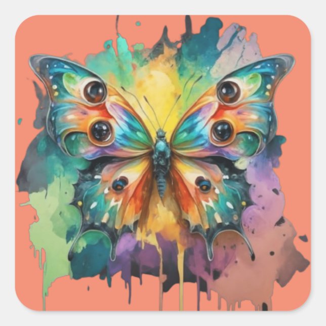 Colorful butterfly design square sticker (Front)