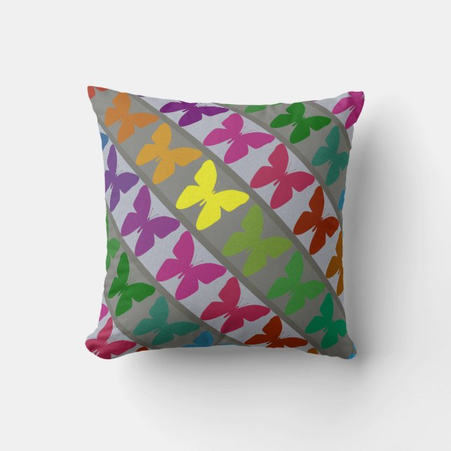 Colorful butterfly design throw pillow (Front)