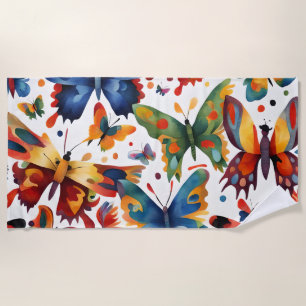 Colorful Butterfly drawing Beach Towel