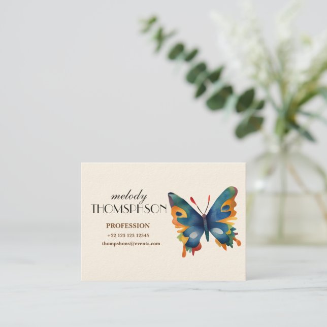 Colorful Butterfly drawing  Business Card (Standing Front)