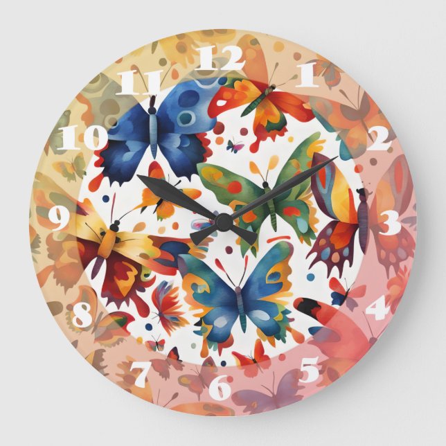 Colorful Butterfly drawing  Large Clock (Front)