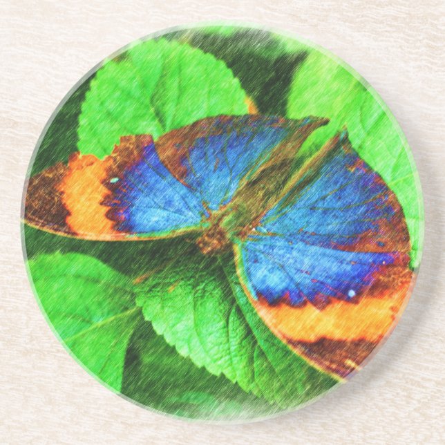 Colorful Butterfly Drawing Nature Coaster (Front)