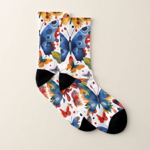 Colorful Butterfly drawing  Socks