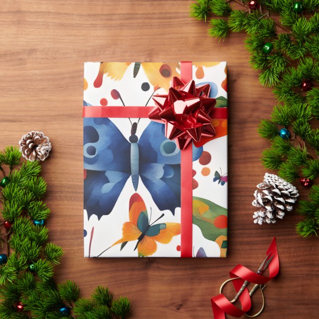 Colorful Butterfly drawing  Wrapping Paper (Holiday Gift)