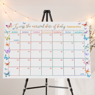 Colorful Butterfly Due Date Baby Shower Game Foam Board
