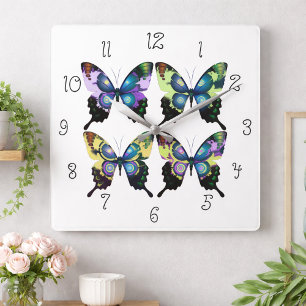 Colorful Butterfly Elegant Vibrant Modern House Square Wall Clock