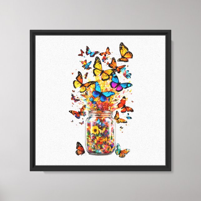 Colorful Butterfly Explosion in a Jar Canvas Print (Front)