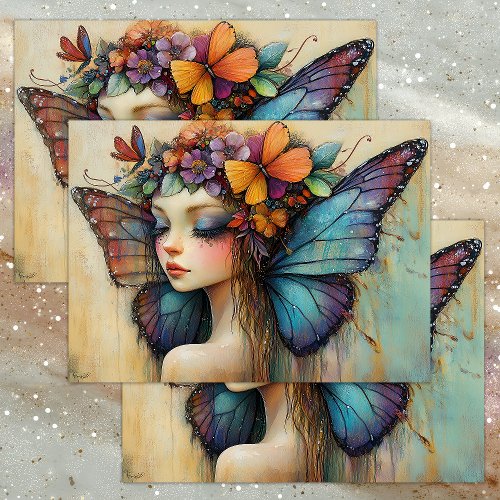 COLORFUL BUTTERFLY FAIRY GIRL DECOUPAGE TISSUE PAPER
