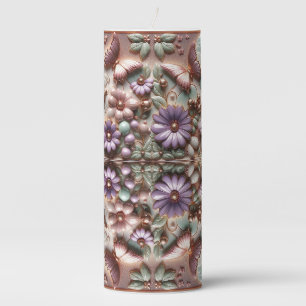 Colorful Butterfly Floral Art 3D Vibrant Spring G Pillar Candle