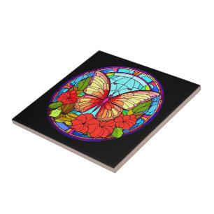 Colorful Butterfly Floral Ceramic Tile