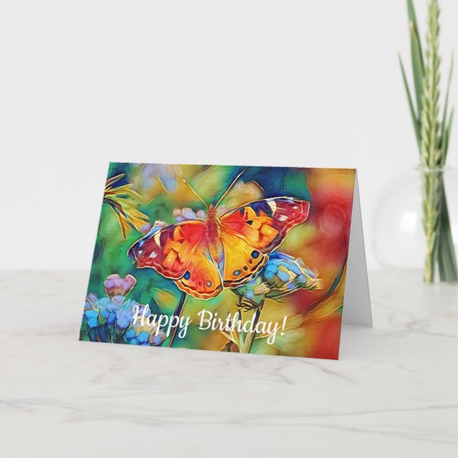 Colorful Butterfly Garden Art Birthday Card (Front)