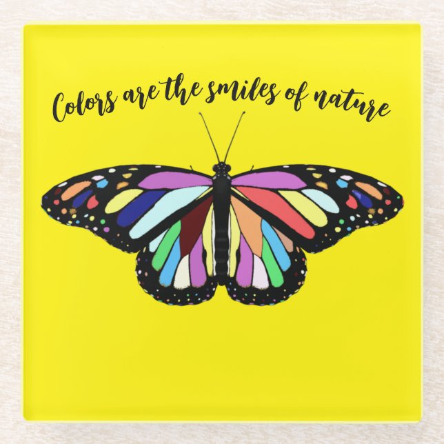 colorful butterfly  glass coaster (Front)