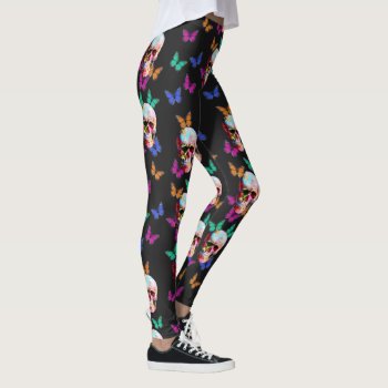 Colorful Butterfly Gothic Sugar Skull Leggings by customthreadz at Zazzle